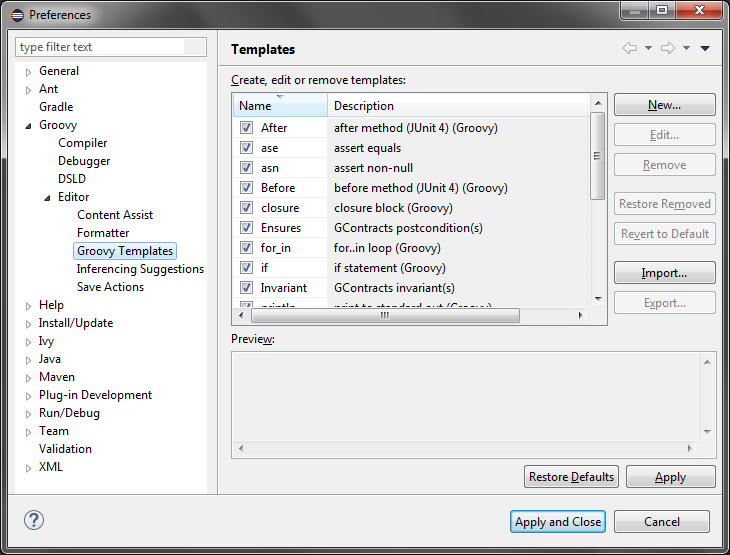 Groovy Templates preferences page